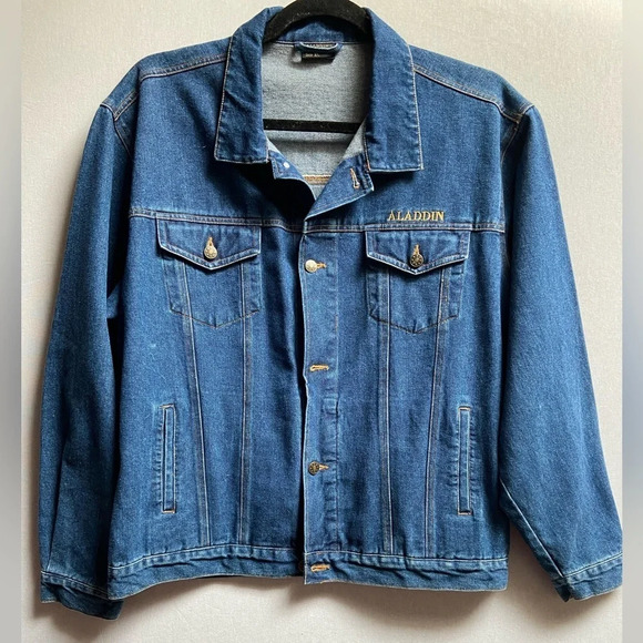 Vintage Aladdin Casino Las Vegas Embroidered Denim Jean Jacket XL Unisex - Picture 2 of 9